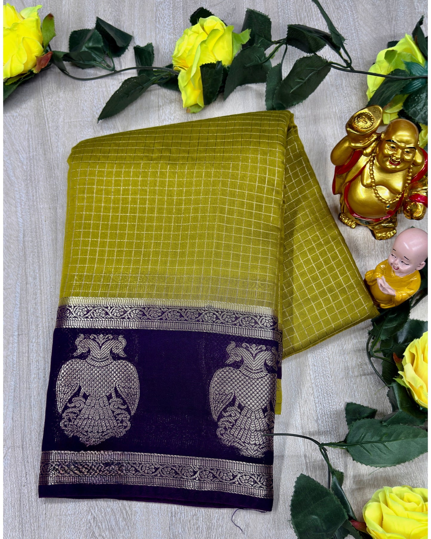 Olive green with blue gangabarunda boder