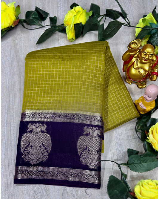 Olive green with blue gangabarunda boder