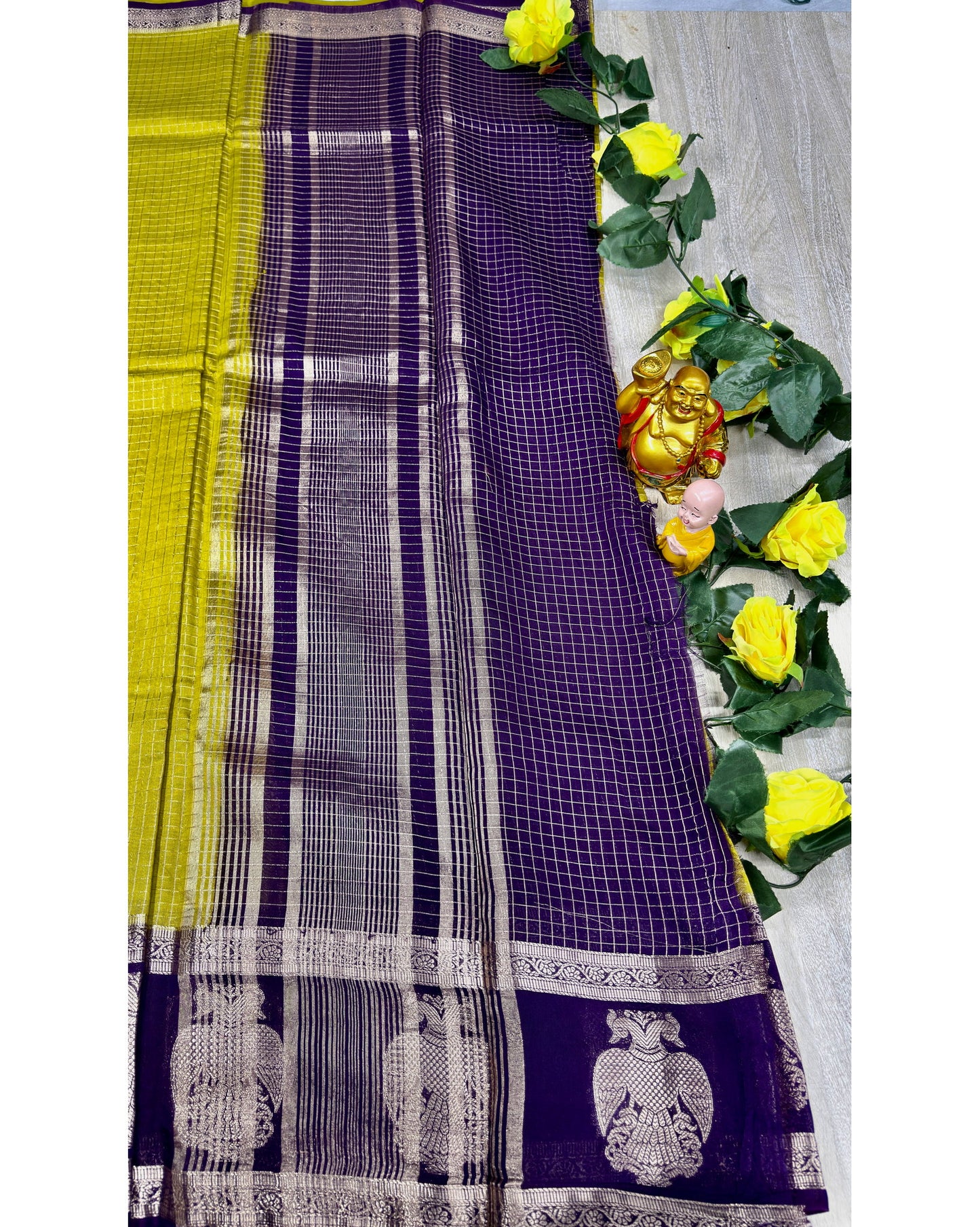 Olive green with blue gangabarunda boder