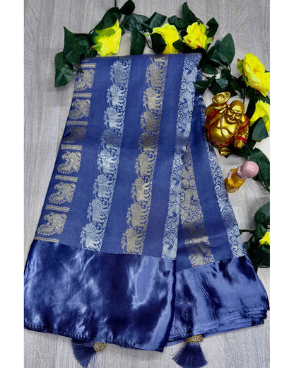 Pastal light blue premium saree with gold and silver butta