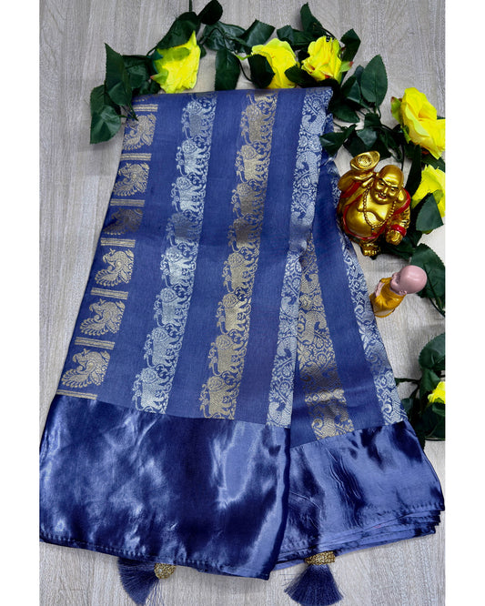 Pastal light blue premium saree with gold and silver butta
