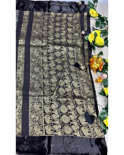 Black premium saree with gold and silver butta