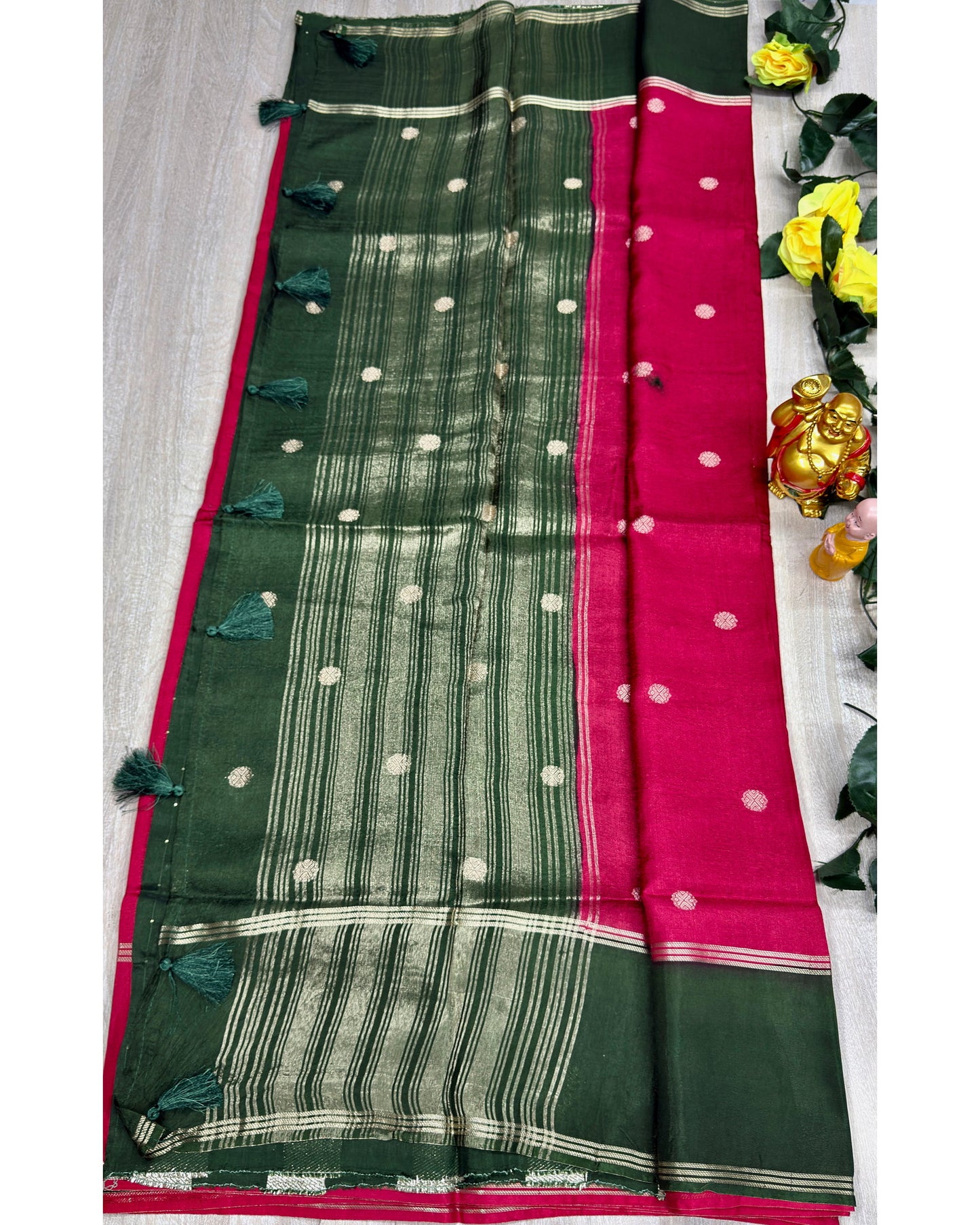 Rani pinkwith green soft silk with butta