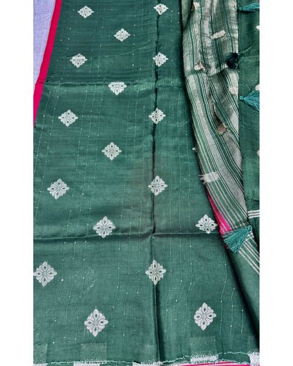 Rani pinkwith green soft silk with butta