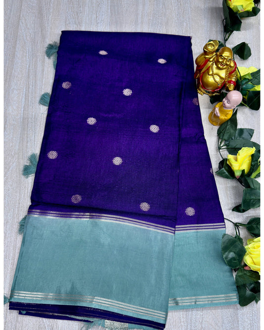 Royal blue with sea blue soft silk with butta