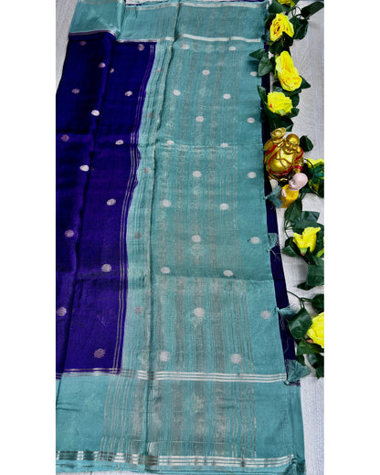 Royal blue with sea blue soft silk with butta