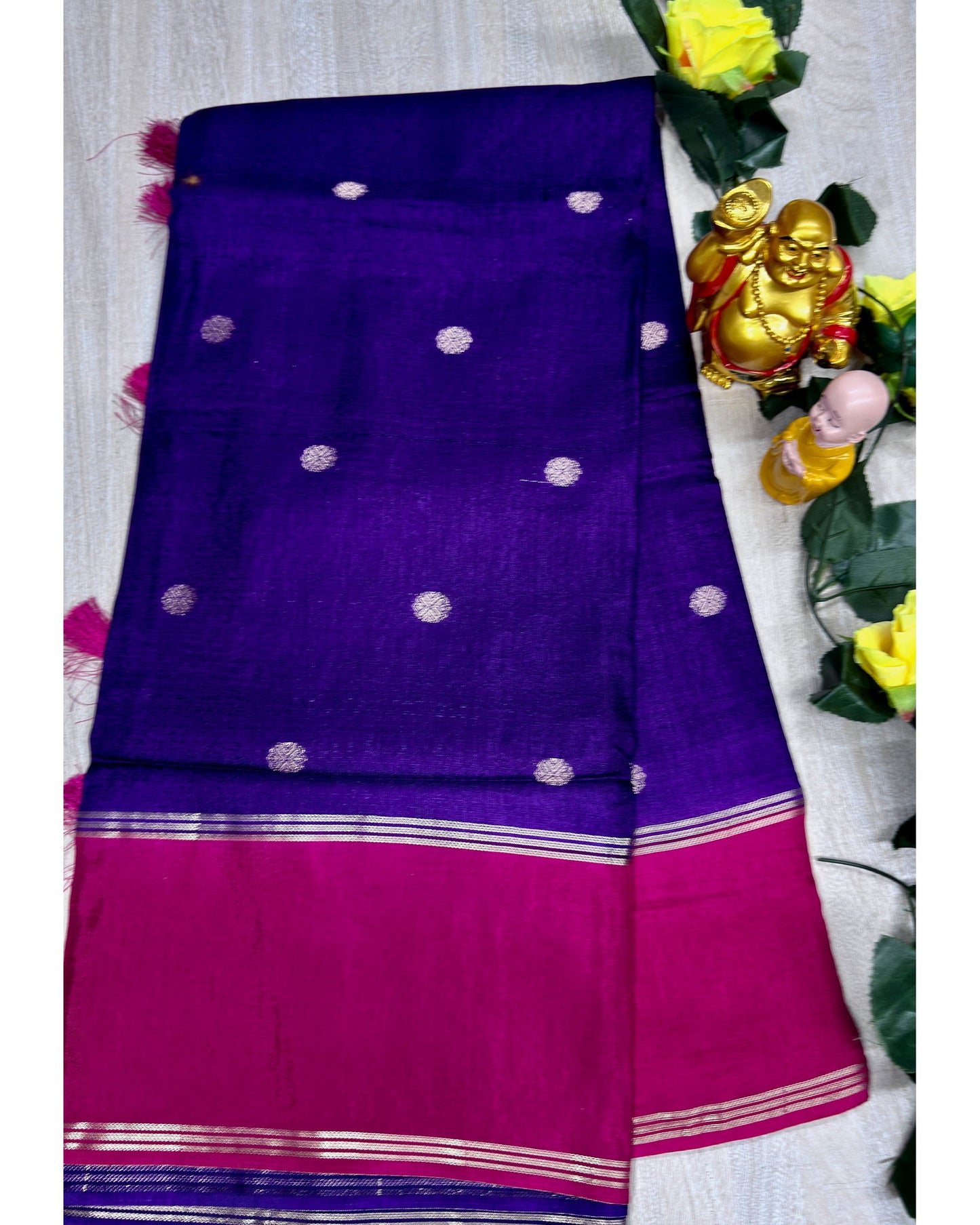 Blue with pink soft silk with butta