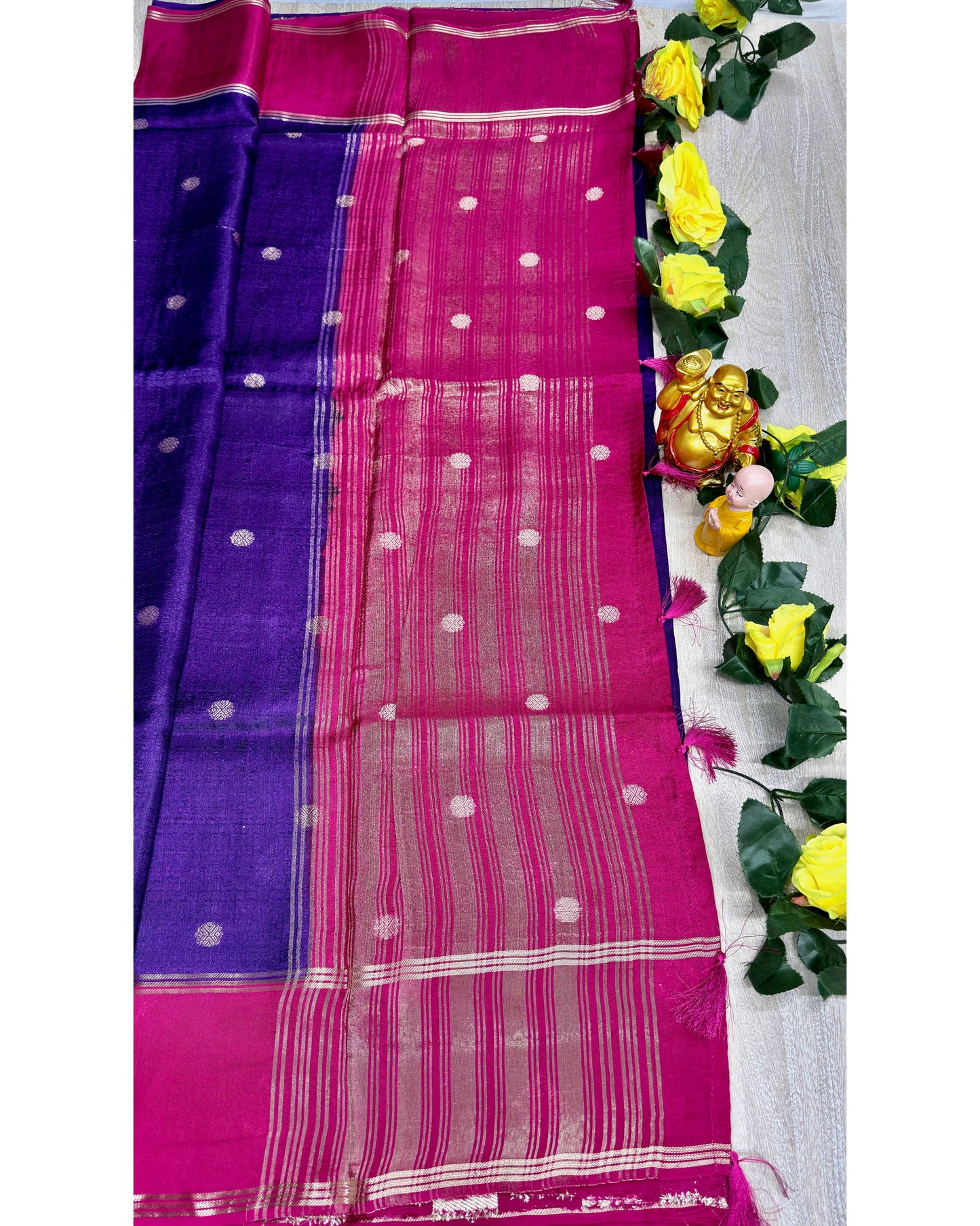Blue with pink soft silk with butta