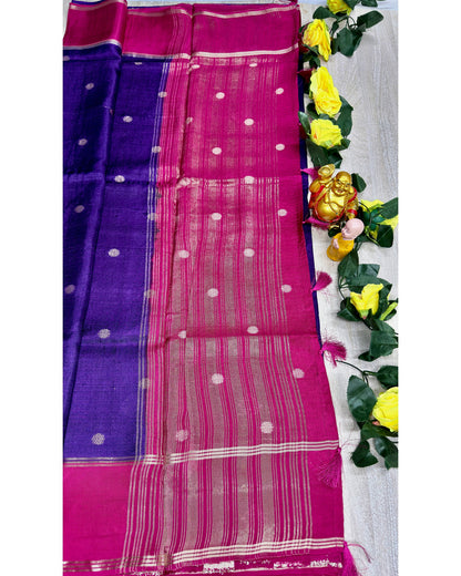 Blue with pink soft silk with butta