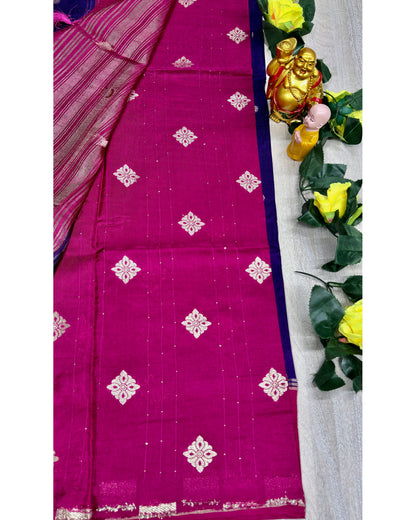 Blue with pink soft silk with butta