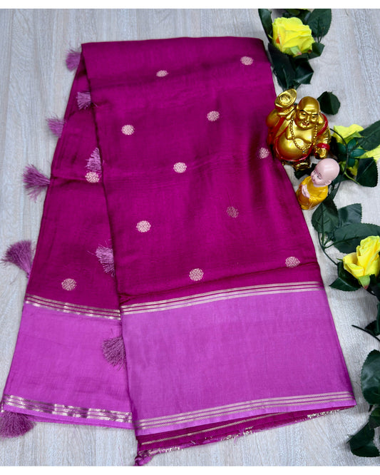 Rani pink with light pink soft silk with butta