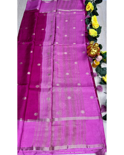 Rani pink with light pink soft silk with butta
