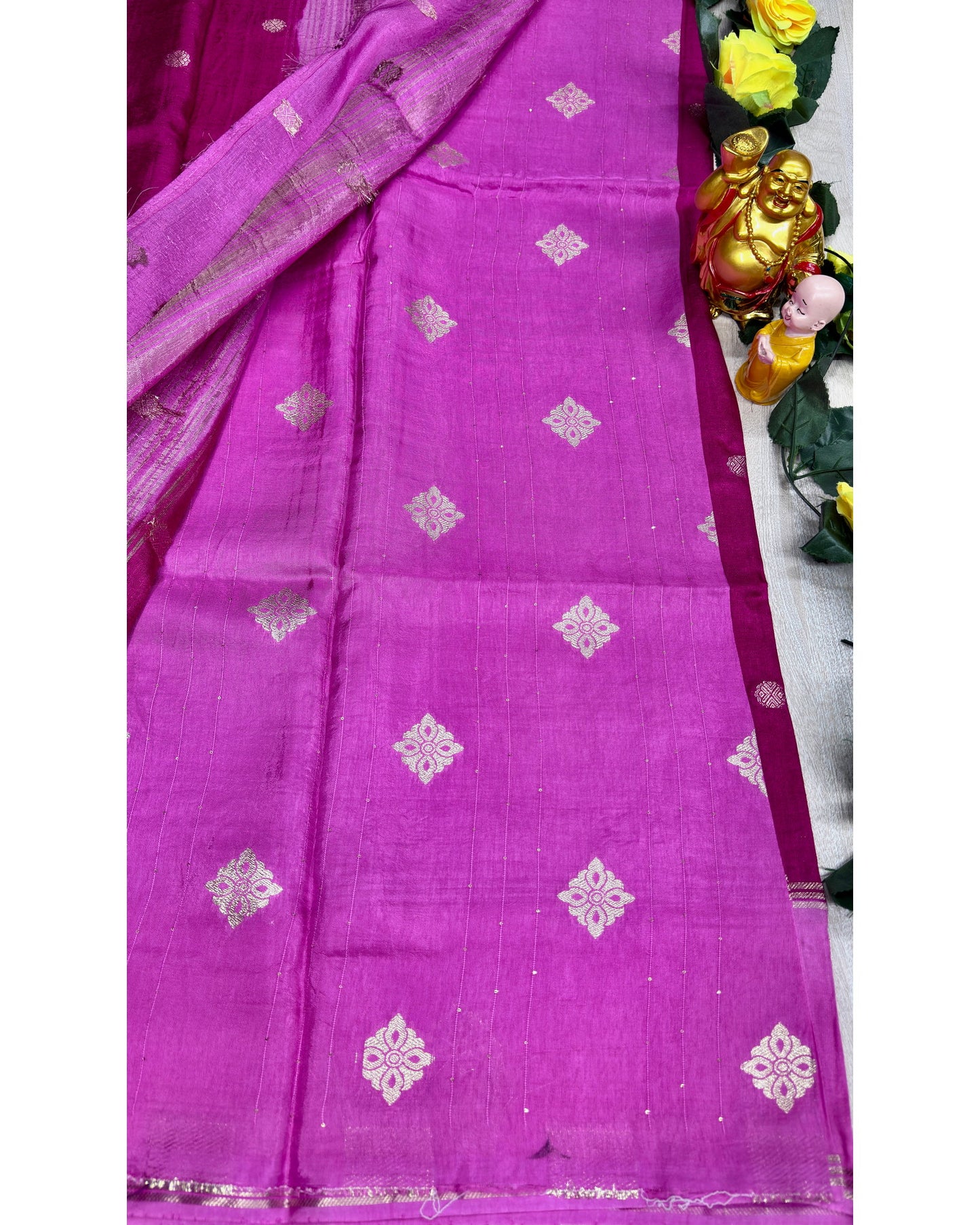 Rani pink with light pink soft silk with butta
