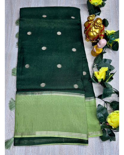 Dark green with pista soft silk with butta