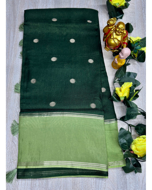 Dark green with pista soft silk with butta