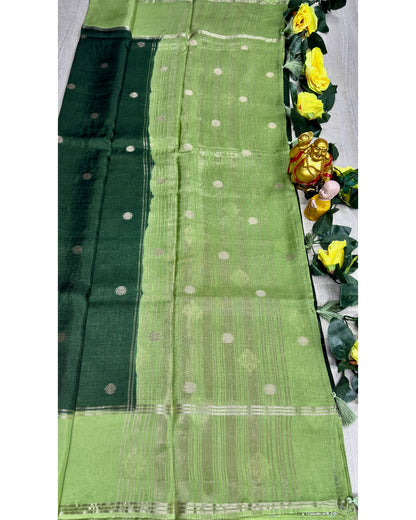 Dark green with pista soft silk with butta