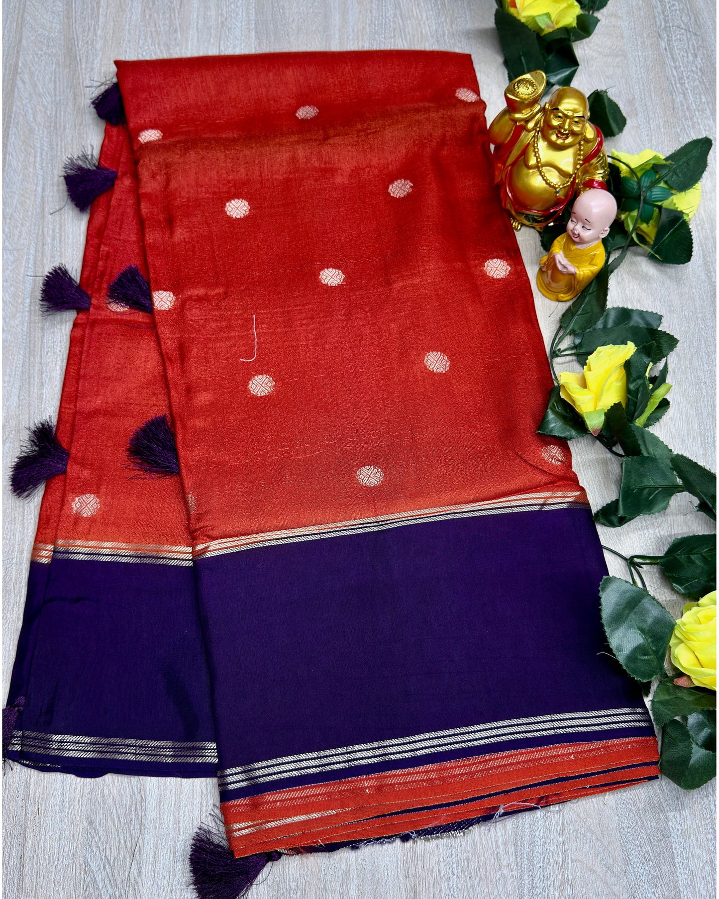 Orange with blue soft silk with butta