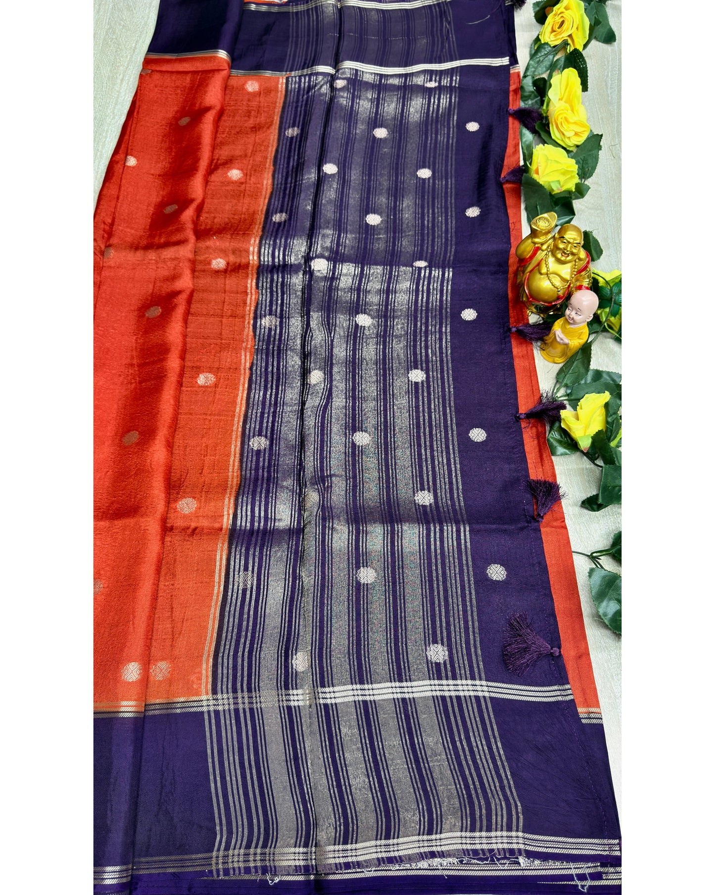 Orange with blue soft silk with butta