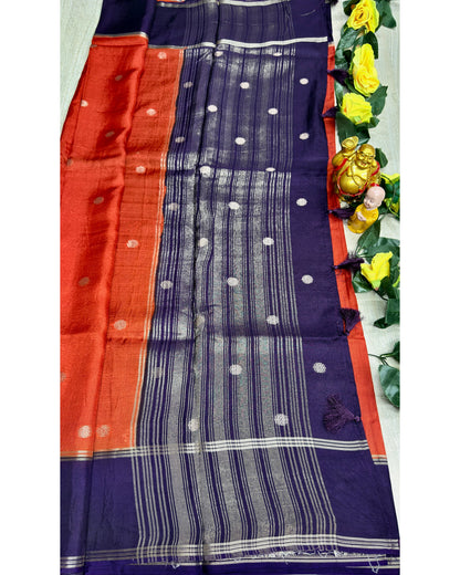 Orange with blue soft silk with butta
