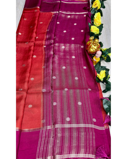 Orange with rani pink soft silk with butta