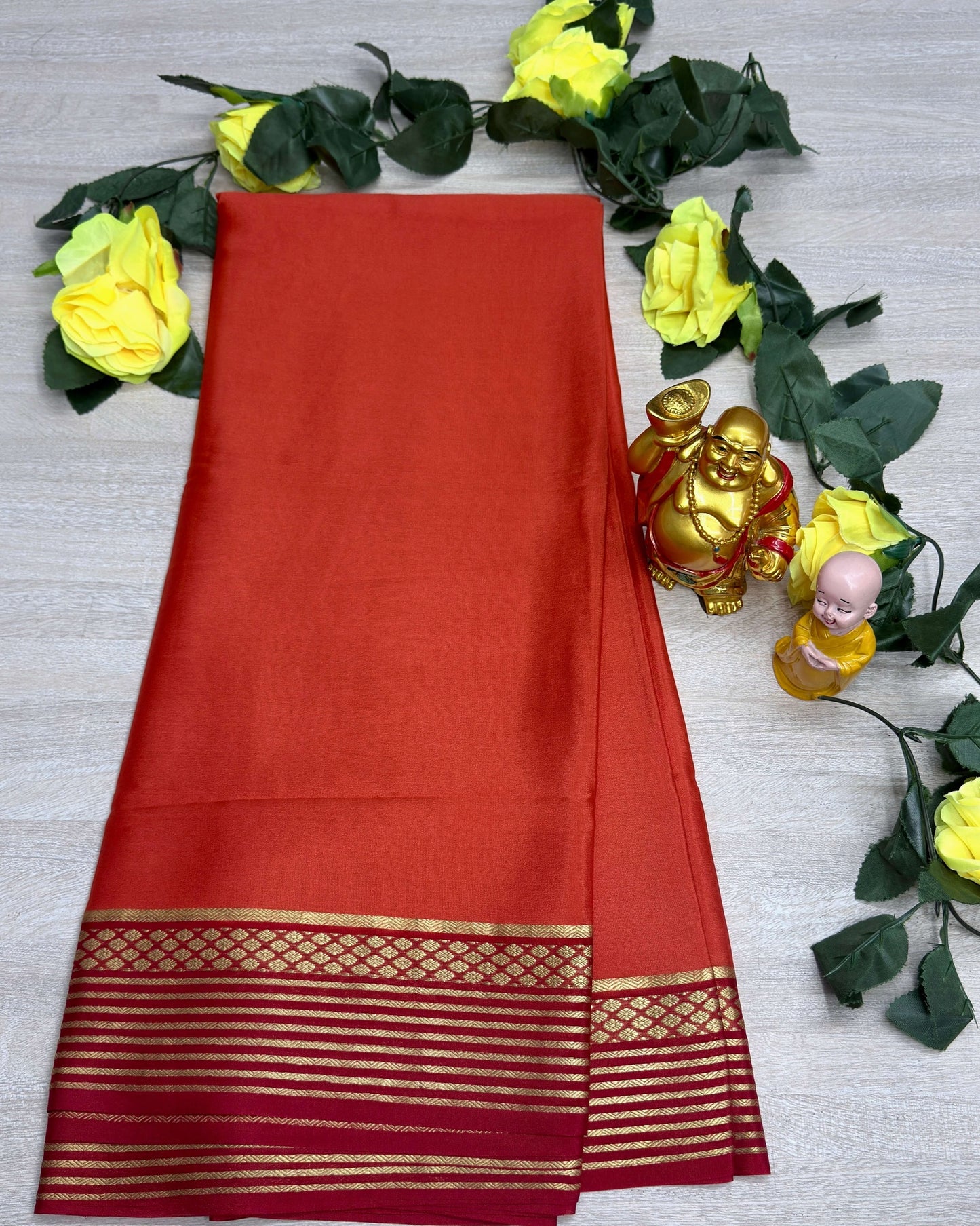 orange with red 60gsm pure mysore silk