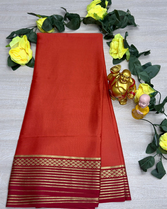 orange with red 60gsm pure mysore silk
