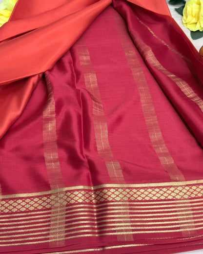 orange with red 60gsm pure mysore silk