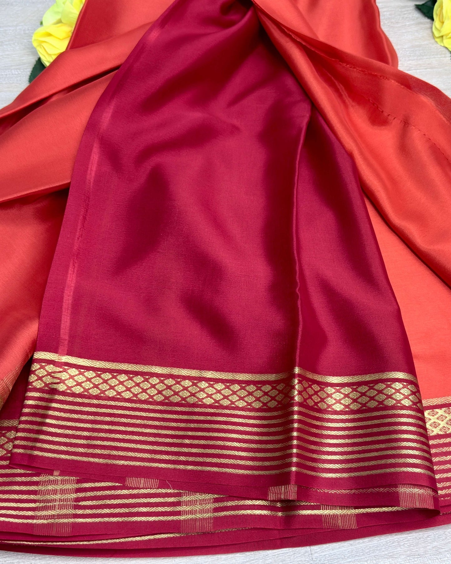 orange with red 60gsm pure mysore silk