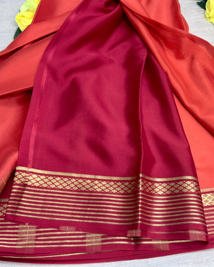 orange with red 60gsm pure mysore silk