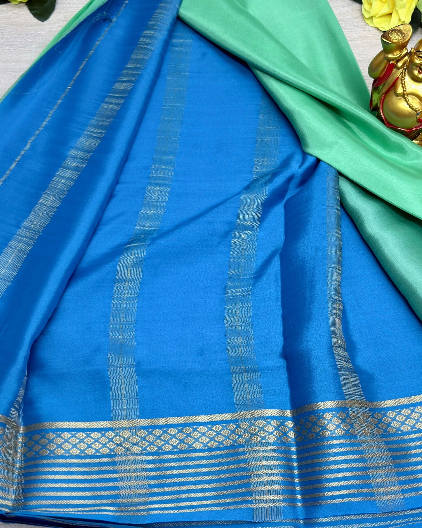 light rexone with blue 60gsm pure mysore silk