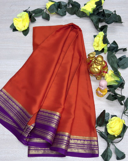 orange with megentha 60gsm pure mysore silk