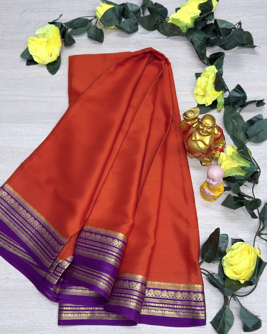 orange with megentha 60gsm pure mysore silk