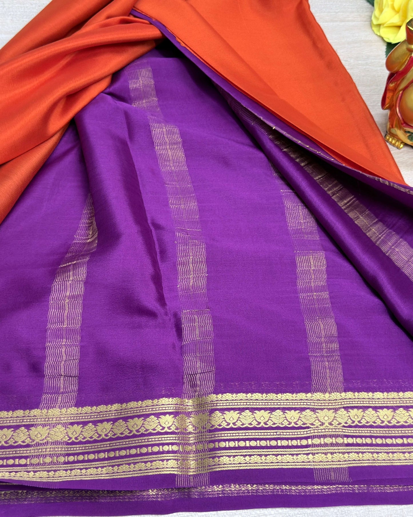 orange with megentha 60gsm pure mysore silk