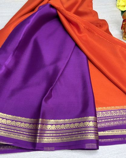 orange with megentha 60gsm pure mysore silk