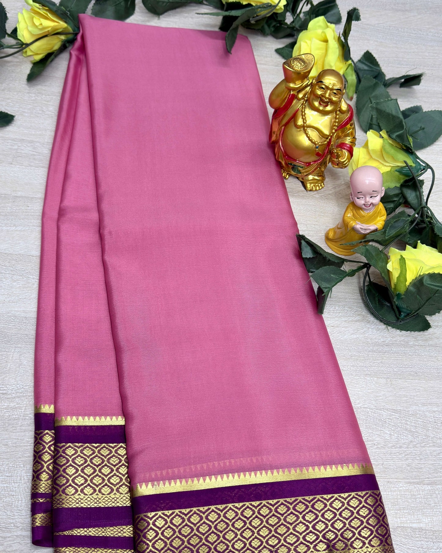 light pink with megentha 60gsm pure mysore silk