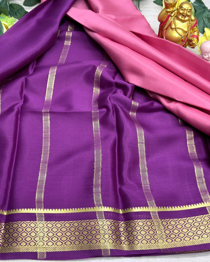 light pink with megentha 60gsm pure mysore silk