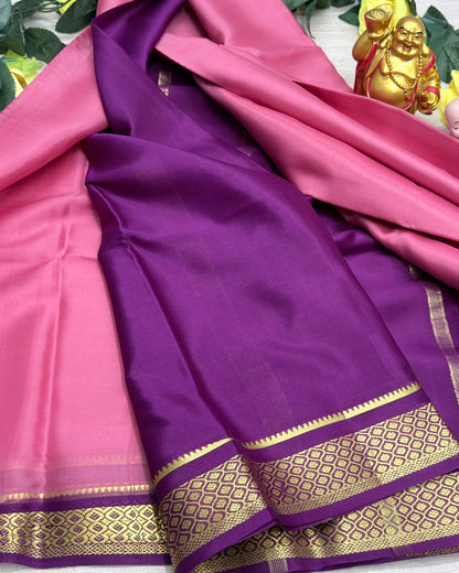 light pink with megentha 60gsm pure mysore silk