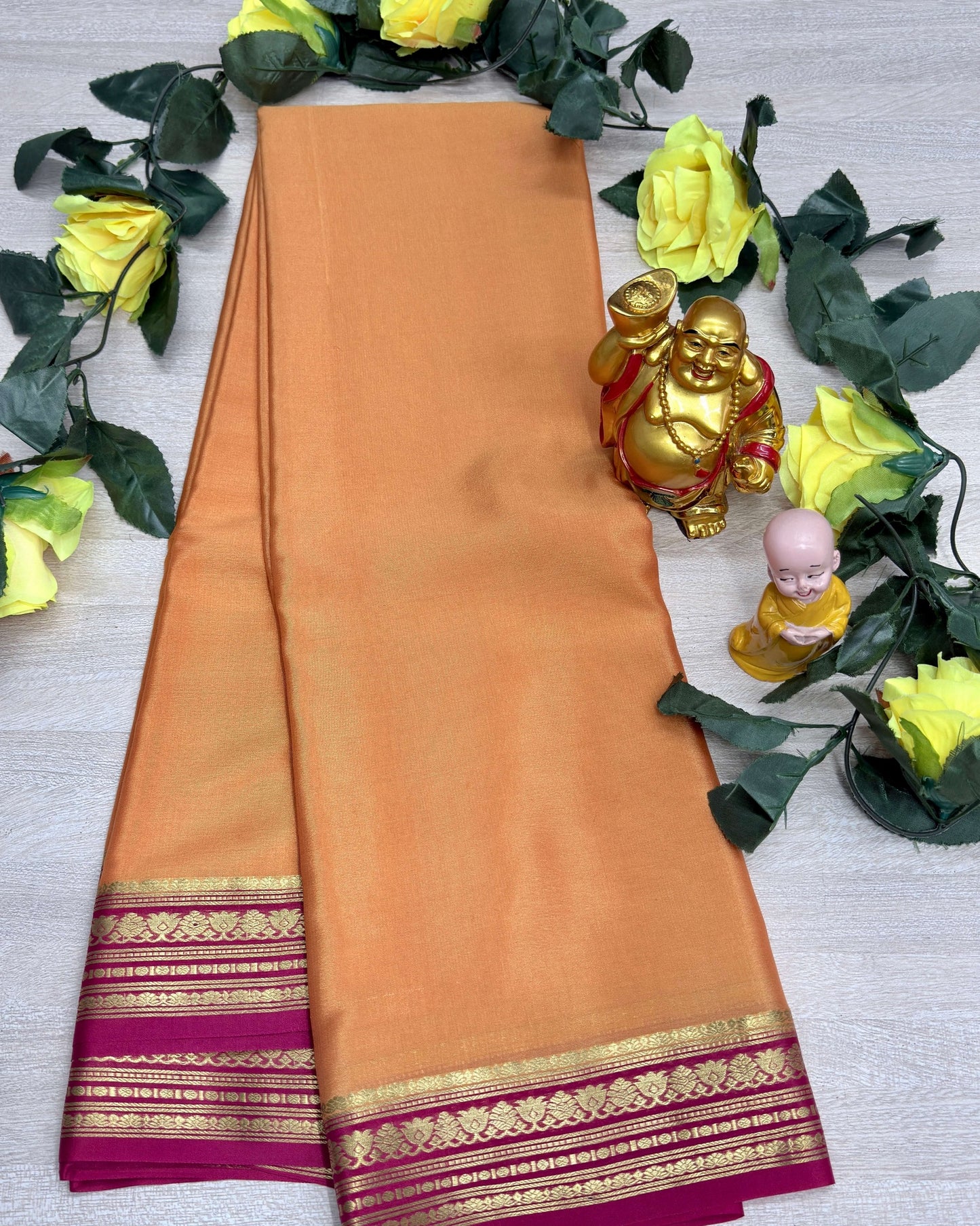 light gold with pink 60gsm pure mysore silk