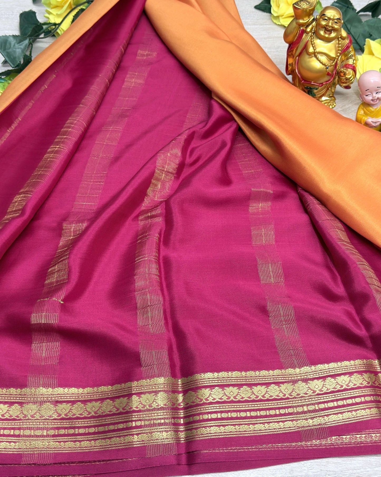 light gold with pink 60gsm pure mysore silk