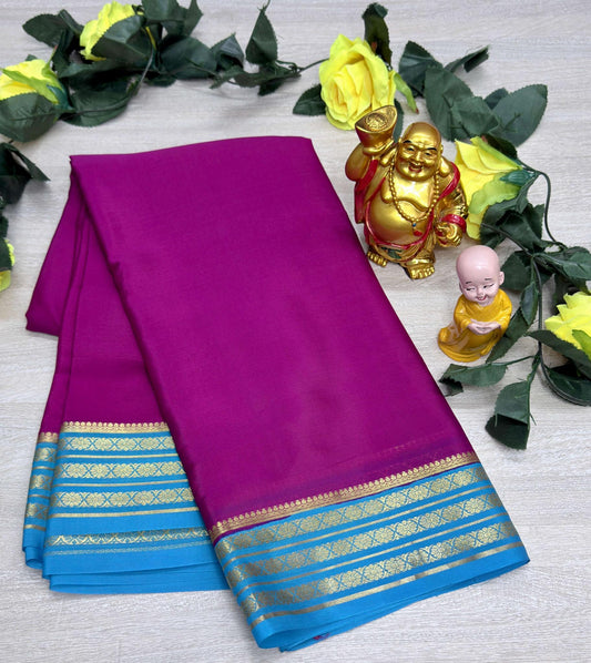 pink with blue 60gsm pure mysore silk