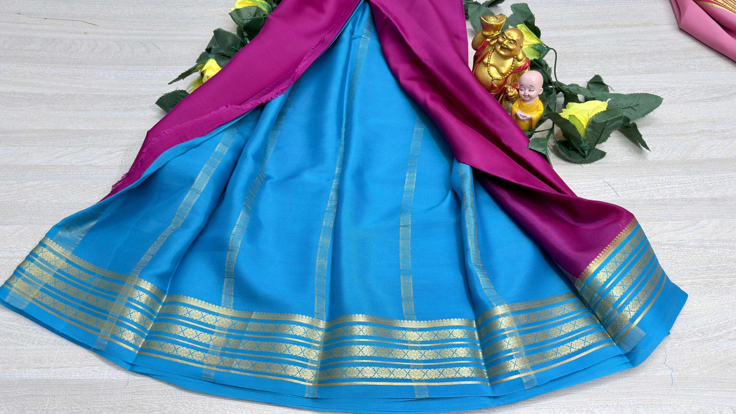 pink with blue 60gsm pure mysore silk
