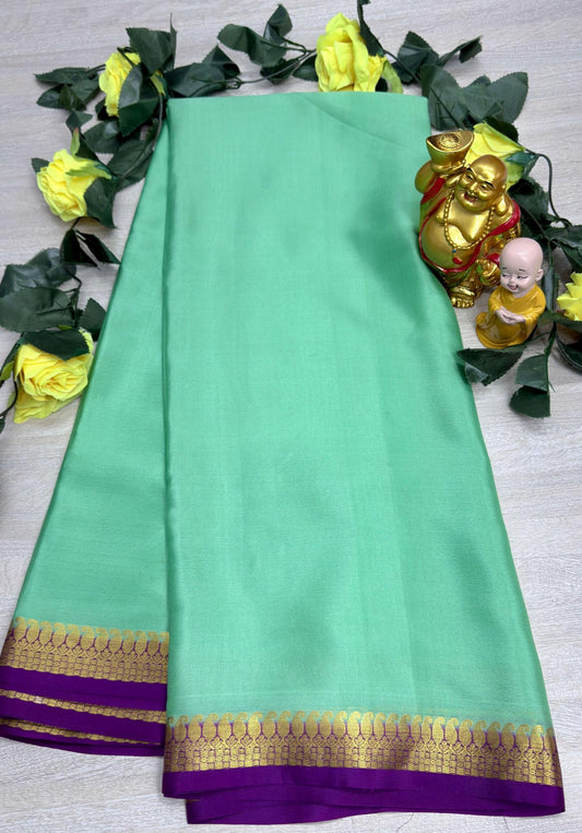 light green with megentha 60gsm pure mysore silk