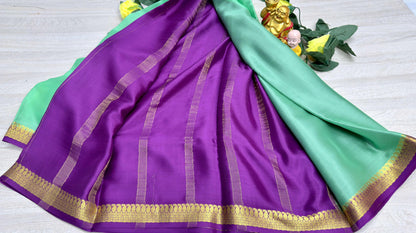 light green with megentha 60gsm pure mysore silk