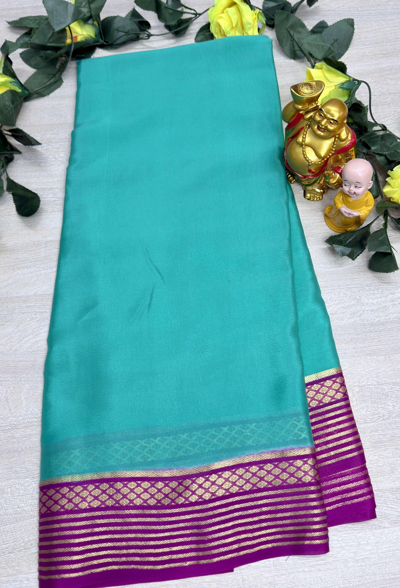 light blue with pink 60gsm pure mysore silk