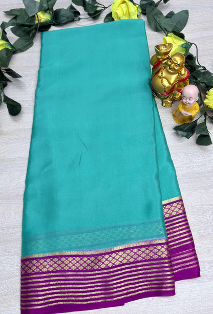 light blue with pink 60gsm pure mysore silk