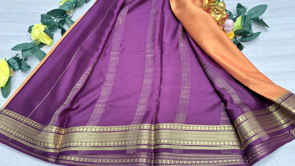light gold with megentha 60gsm pure mysore silk