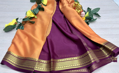 light gold with megentha 60gsm pure mysore silk