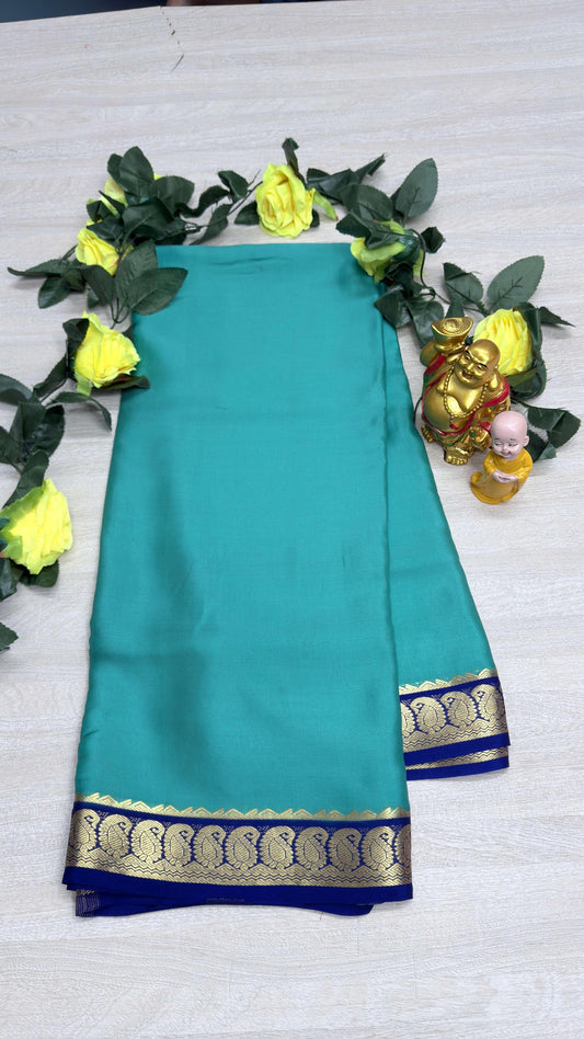 light blue with royal blue 75 gsm pure mysore silk