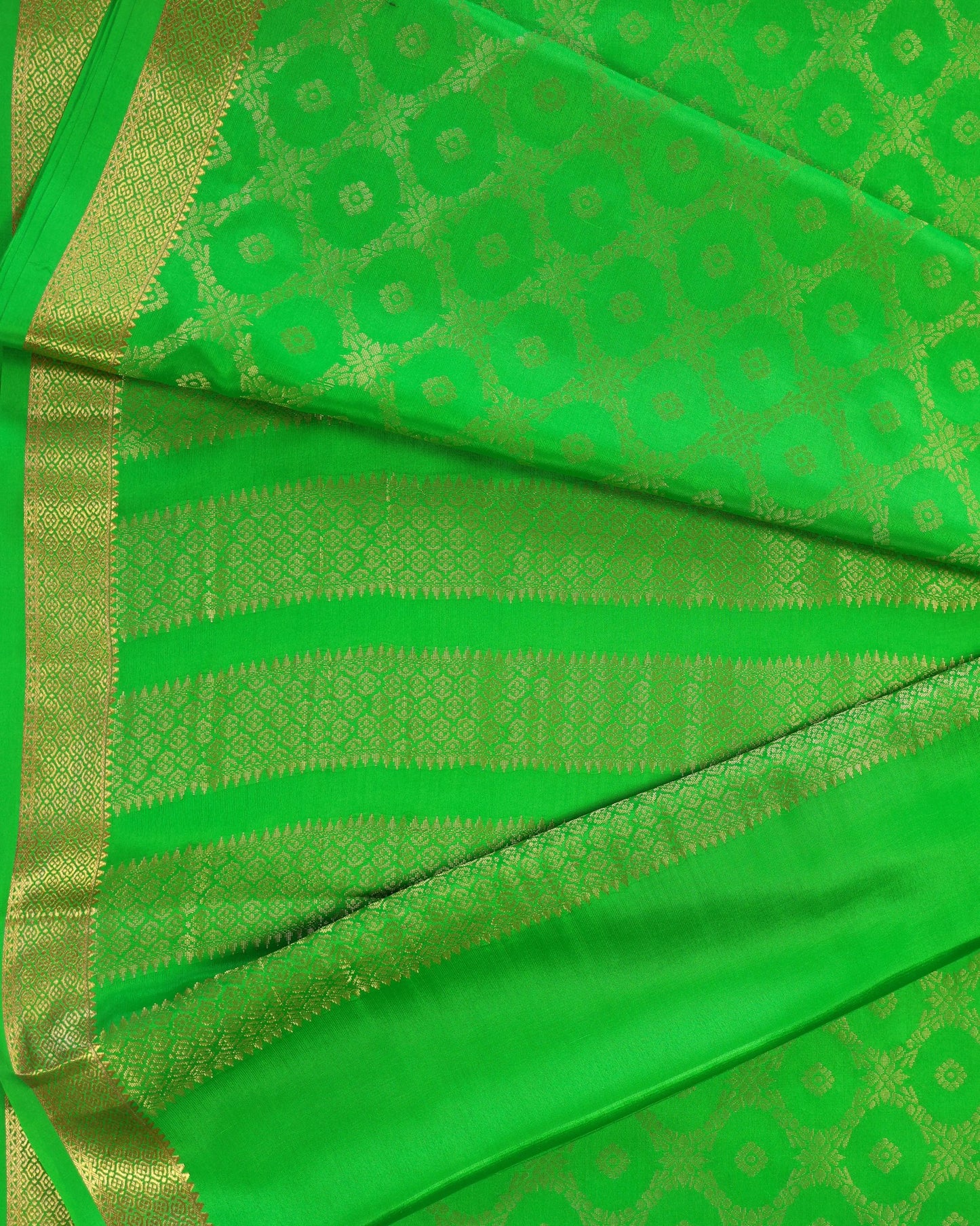 parrot green  brocade butta pure mysore silk