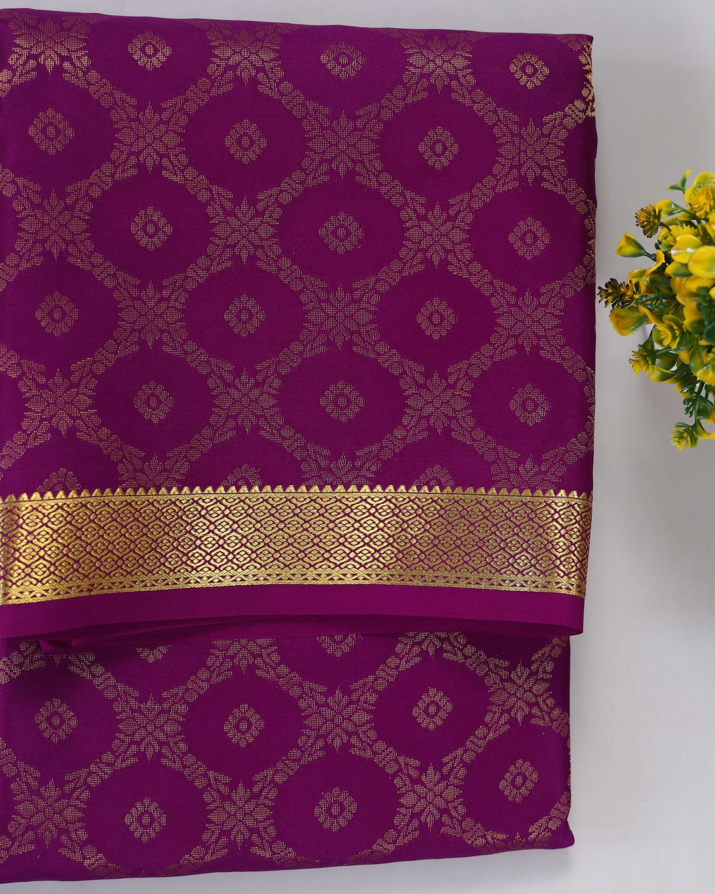magenta  brocade butta  pure mysore silk
